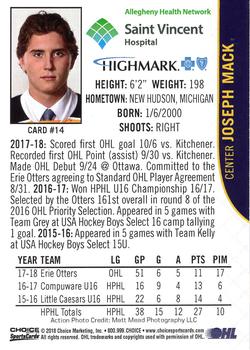 2018-19 Choice Erie Otters (OHL) #14 Joseph Mack Back