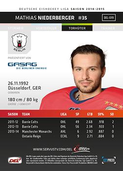 2014-15 Playercards (DEL) #DEL-019 Mathias Niederberger Back