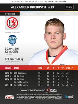 2014-15 Playercards (DEL) #DEL-054 Alexander Preibisch Back