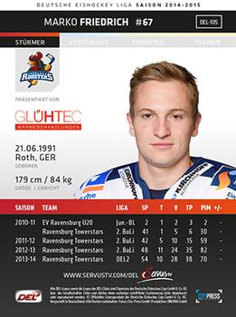 2014-15 Playercards (DEL) #DEL-105 Marko Friedrich Back