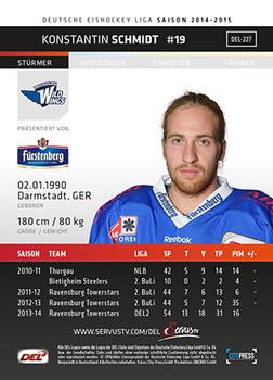 2014-15 Playercards (DEL) #DEL-227 Konstantin Schmidt Back