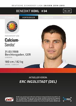 2014-15 Playercards (DEL) #DEL-269 Benedikt Kohl Back