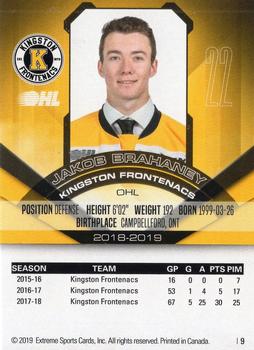 2018-19 Extreme Kingston Frontenacs (OHL) #8 Jakob Brahaney Back
