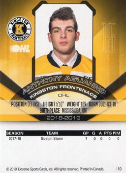 2018-19 Extreme Kingston Frontenacs (OHL) #9 Anthony Aguanno Back