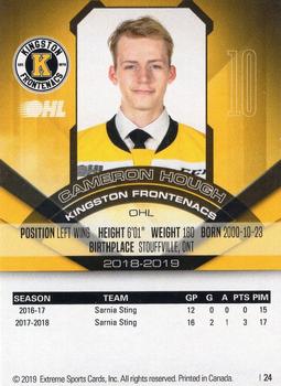 2018-19 Extreme Kingston Frontenacs (OHL) #23 Cameron Hough Back