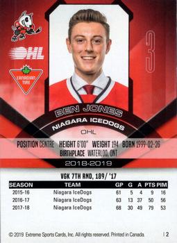 2018-19 Extreme Niagara IceDogs (OHL) #2 Ben Jones Back
