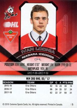 2018-19 Extreme Niagara IceDogs (OHL) #5 Ivan Lodnia Back