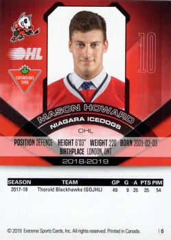 2018-19 Extreme Niagara IceDogs (OHL) #6 Mason Howard Back