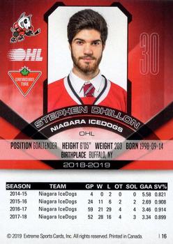 2018-19 Extreme Niagara IceDogs (OHL) #16 Stephen Dhillon Back