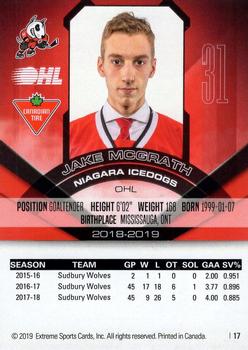 2018-19 Extreme Niagara IceDogs (OHL) #17 Jake McGrath Back