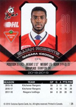 2018-19 Extreme Niagara IceDogs (OHL) #25 Elijah Roberts Back
