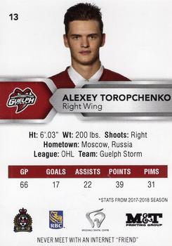 2018-19 Guelph Storm (OHL) Police #A-07 Alexey Toropchenko Back