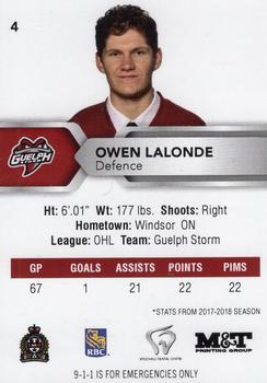 2018-19 Guelph Storm (OHL) Police #B-02 Owen Lalonde Back