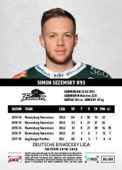 2018-19 Playercards (DEL) #DEL-008 Simon Sezemsky Back