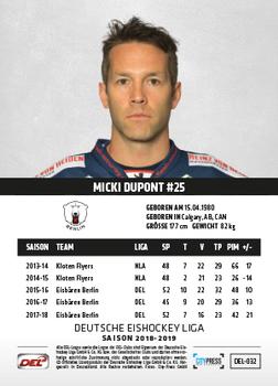 2018-19 Playercards (DEL) #DEL-032 Micki DuPont Back