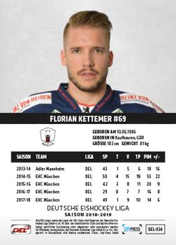 2018-19 Playercards (DEL) #DEL-034 Florian Kettemer Back
