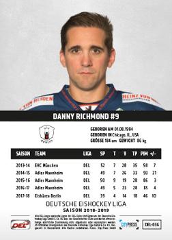 2018-19 Playercards (DEL) #DEL-036 Danny Richmond Back