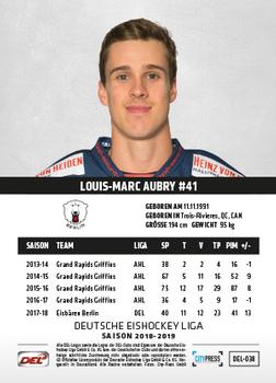 2018-19 Playercards (DEL) #DEL-038 Louis-Marc Aubry Back
