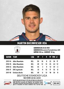 2018-19 Playercards (DEL) #DEL-040 Martin Buchwieser Back