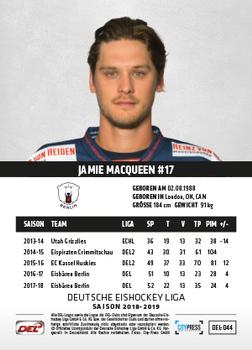 2018-19 Playercards (DEL) #DEL-044 Jamie MacQueen Back