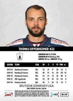 2018-19 Playercards (DEL) #DEL-047 Thomas Oppenheimer Back
