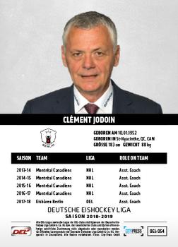 2018-19 Playercards (DEL) #DEL-054 Clement Jodoin Back