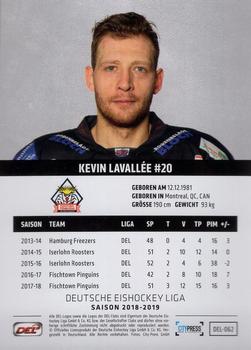 2018-19 Playercards (DEL) #DEL-062 Kevin Lavallee Back