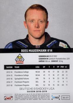 2018-19 Playercards (DEL) #DEL-071 Ross Mauermann Back