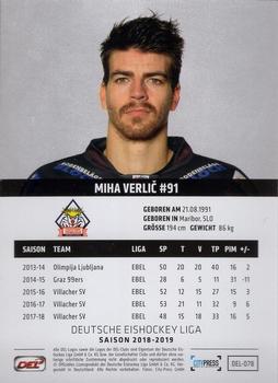2018-19 Playercards (DEL) #DEL-078 Miha Verlic Back