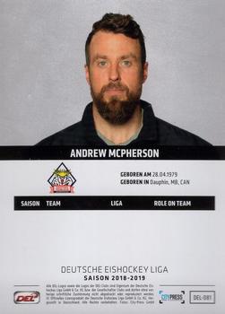 2018-19 Playercards (DEL) #DEL-081 Andrew McPherson Back
