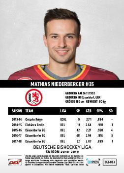 2018-19 Playercards (DEL) #DEL-083 Mathias Niederberger Back