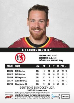 2018-19 Playercards (DEL) #DEL-093 Alexander Barta Back