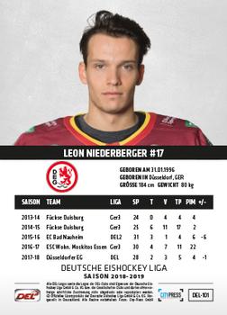 2018-19 Playercards (DEL) #DEL-101 Leon Niederberger Back