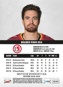 2018-19 Playercards (DEL) #DEL-103 Braden Pimm Back