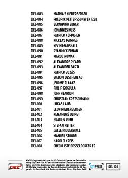 2018-19 Playercards (DEL) #DEL-108 Checkliste Düsseldorfer EG Back