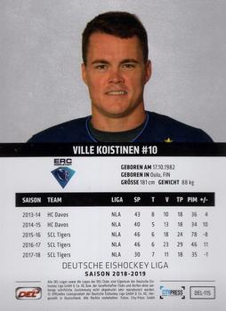 2018-19 Playercards (DEL) #DEL-115 Ville Koistinen Back