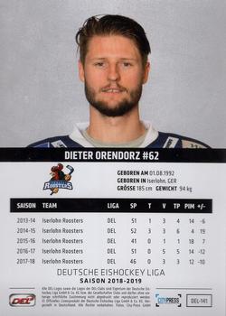 2018-19 Playercards (DEL) #DEL-141 Dieter Orendorz Back