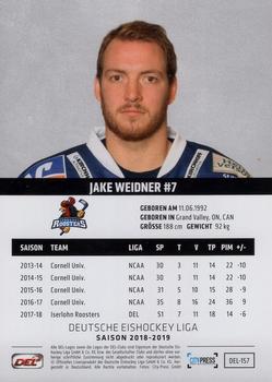 2018-19 Playercards (DEL) #DEL-157 Jake Weidner Back