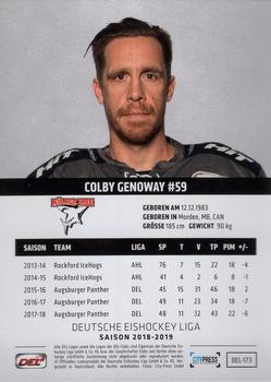 2018-19 Playercards (DEL) #DEL-173 Colby Genoway Back