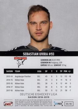 2018-19 Playercards (DEL) #DEL-182 Sebastian Uvira Back