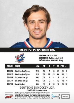 2018-19 Playercards (DEL) #DEL-227 Markus Eisenschmid Back