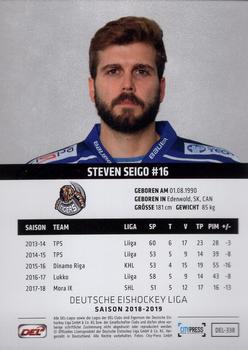 2018-19 Playercards (DEL) #DEL-338 Steven Seigo Back