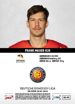 2018-19 Playercards (DEL) #DEL-392 Frank Mauer Back