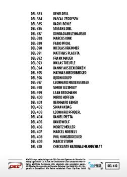 2018-19 Playercards (DEL) #DEL-410 Checkliste Nationalmannschaft Back