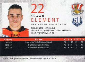 2018-19 Extreme Baie-Comeau Drakkar (QMJHL) #16 Shawn Element Back