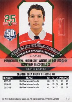 2018-19 Extreme Halifax Mooseheads (QMJHL) #13 Arnaud Durandeau Back