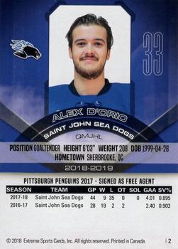 2018-19 Extreme Saint John Sea Dogs (QMJHL) #2 Alex D'Orio Back