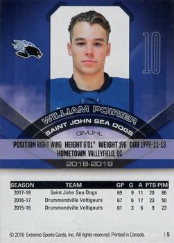 2018-19 Extreme Saint John Sea Dogs (QMJHL) #5 William Poirier Back