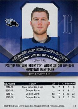 2018-19 Extreme Saint John Sea Dogs (QMJHL) #8 Nick Deakin-Poot Back