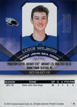 2018-19 Extreme Saint John Sea Dogs (QMJHL) #10 Luke Wilson Back